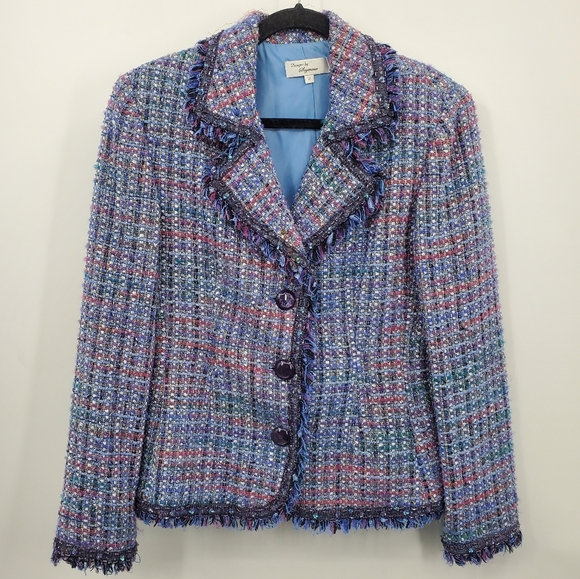 Designs By Seymour blue fringe blazer | Size 12* - Picture 1 of 6
